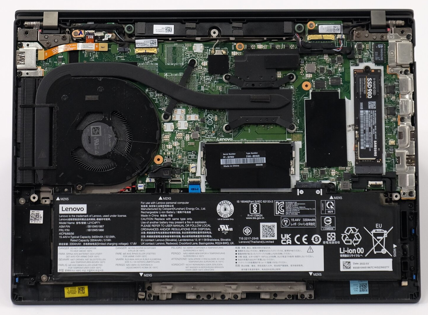 Internal Photo of Lenovo Thinkpad T14s Gen5 21LS 21LT LT4E1 UMA U15 5H41B77432 fan original (ThinkPad T14 Gen 3)
